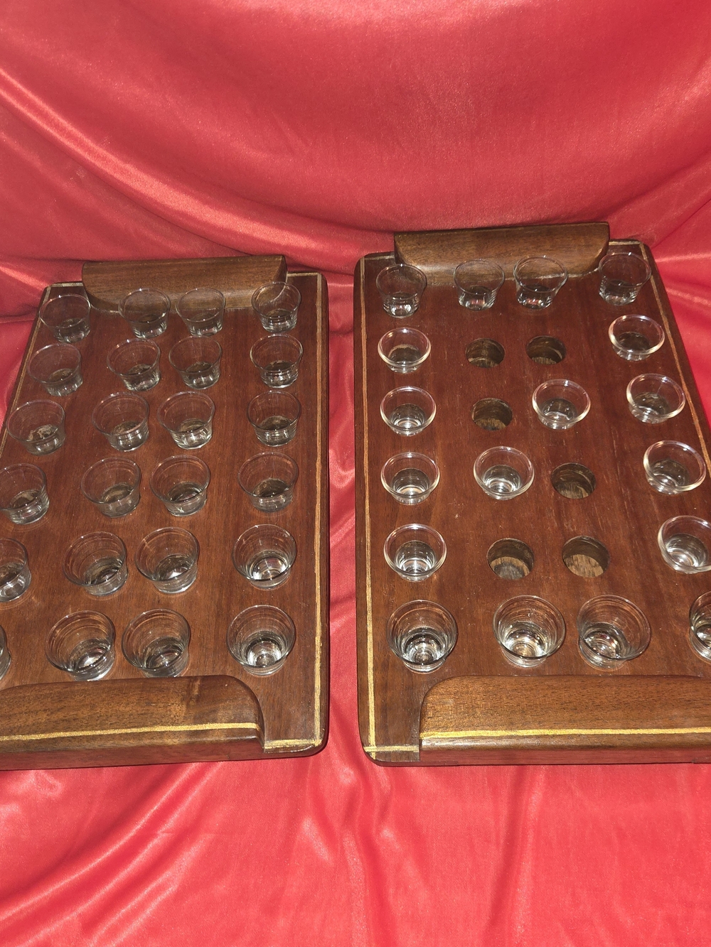 Wooden Communion/Shot Glass Serving Tray Set in Warm Brown